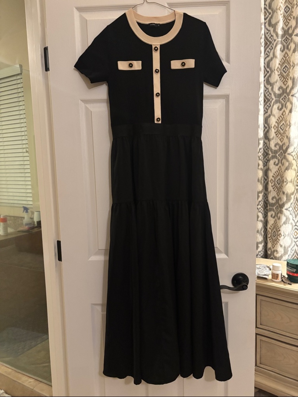 Moma Black Maxi Dress with Cream Trim